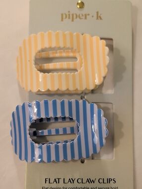 Piper Striped Yellow and Blue Flat Lay Claw Clip Duo